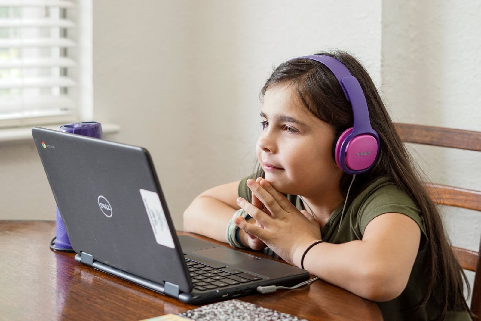 Young girl learning with her laptop.